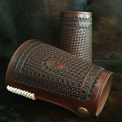 Authentic leather cowboy roping cuffs with braid
